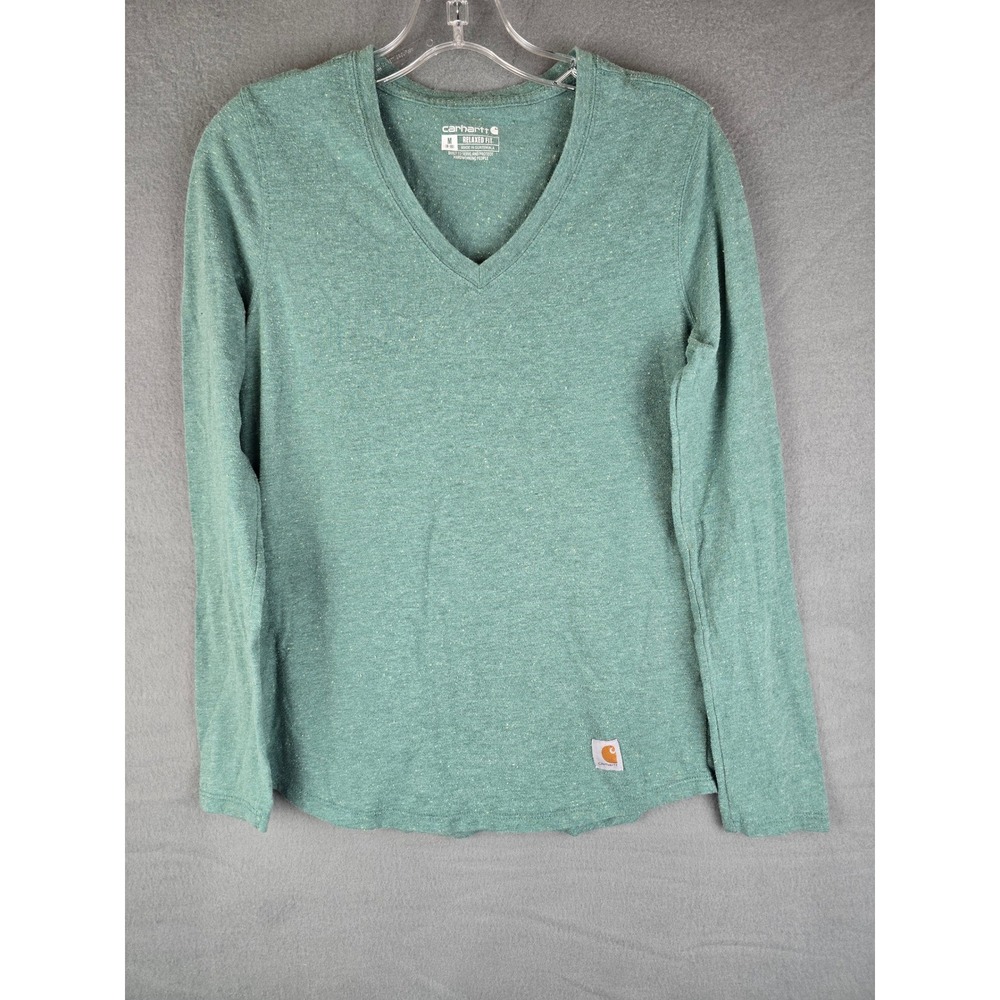 Carhartt Women's Medium Green Long Sleeve T-Shirt Loose Fit Sleeve Logo Workwear - Picture 1 of 7